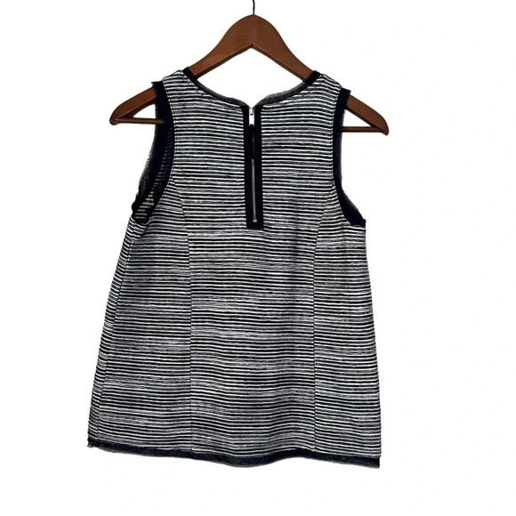Anthro Venessa Virginia Top XS Navy Textured Tank Striped Fringed Trim Zip Boho - Picture 2 of 8